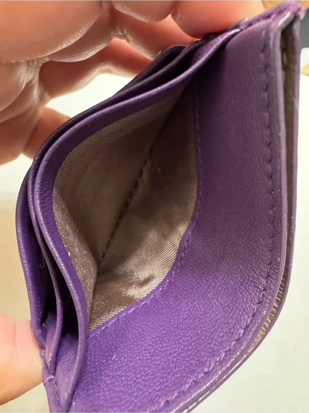 Bottega Veneta Leather Card Holder in Deep Purple with Woven Detail